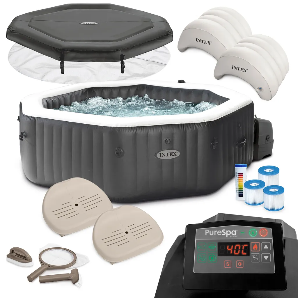 Intex Whirlpool PureSpa 28462 Für 6 Personen, Bubble, Jet & Salzwassersystem Komplett-Set Mit Extra-Zubehör Wie: 2 Sitzkissen, Reinigungsset, Dosierschwimmer Und Getränkehalter 1 Intex Whirlpool PureSpa 28462 Für 6 Personen, Bubble, Jet & Salzwassersystem Komplett-Set Mit Extra-Zubehör Wie: 2 Sitzkissen, Reinigungsset, Dosierschwimmer Und Getränkehalter