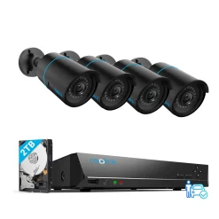 Reolink 5MP Überwachungskamera Set, 4XPoE IP-Überwachung Aussen Mit Smarter Personenerkennung Und Fahrzeugerkennung, 8CH 2TB HDD NVR Für 24/7 Videoüberwachung, RLK8-510B4-A Schwarz