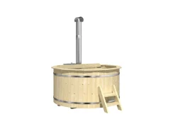 Finntherm Holz Badefass Bergen, Hot Tub Ø 180 X 101 Cm, Inkl. Edelstahl-Ofen 22 KW Und Einstiegsleiter, 5-6 Personen, Schwimmbecken, Badebottich, Jacuzzi
