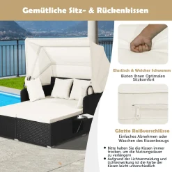 COSTWAY Rattan Sonnenliege Mit Einziehbarem Baldachin, 2-Personen Gartenliege Mit Klappbaren Tablett & Sitzkissen & Rückenkissen, Gartenlounge Terrassenmöbel Für Garten, Hinterhof 10 COSTWAY Rattan Sonnenliege Mit Einziehbarem Baldachin, 2-Personen Gartenliege Mit Klappbaren Tablett & Sitzkissen & Rückenkissen, Gartenlounge Terrassenmöbel Für Garten, Hinterhof -Garten- & Gewächshäuser Geschäft b57b26f804d2a62ca5cddfef4a22f8e4