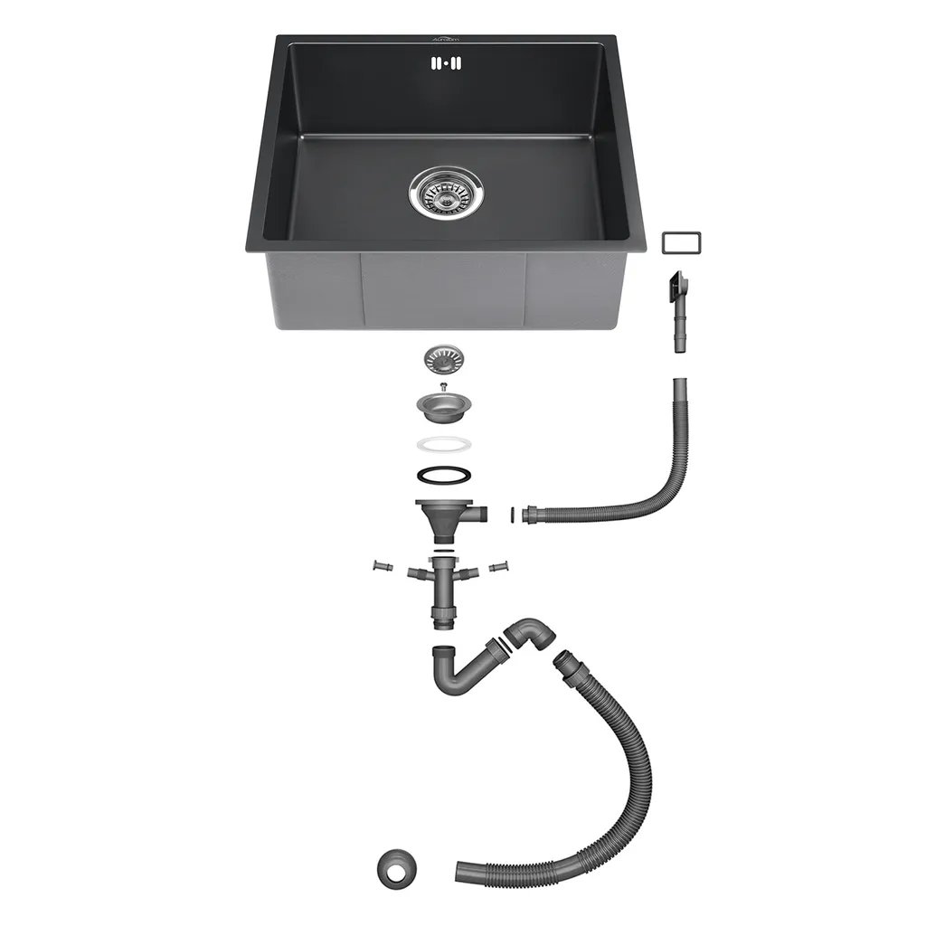 Auralum Küchenspüle Edelstahl Waschbecken Einbauspüle Ohne Montagelöcher Spülbecken Mit Ablaufgarnitur 50*43CM, Dunkelgrau 7 Auralum Küchenspüle Edelstahl Waschbecken Einbauspüle Ohne Montagelöcher Spülbecken Mit Ablaufgarnitur 50*43CM, Dunkelgrau – Bild 7