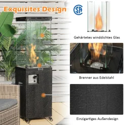 COSTWAY 41000 BTU Gas-Heizstrahler, Terrassenheizer Mit Abschließbaren Rädern & Verstellbarer Füße, Gasheizstrahler Mit Wasserdichter Abdeckung, Winddichte Outdoor-Heizung Für Garten Veranda Hof (Schwarz) -Garten- & Gewächshäuser Geschäft b5fbc3ddfedbe66ad2628e52ad2e5769