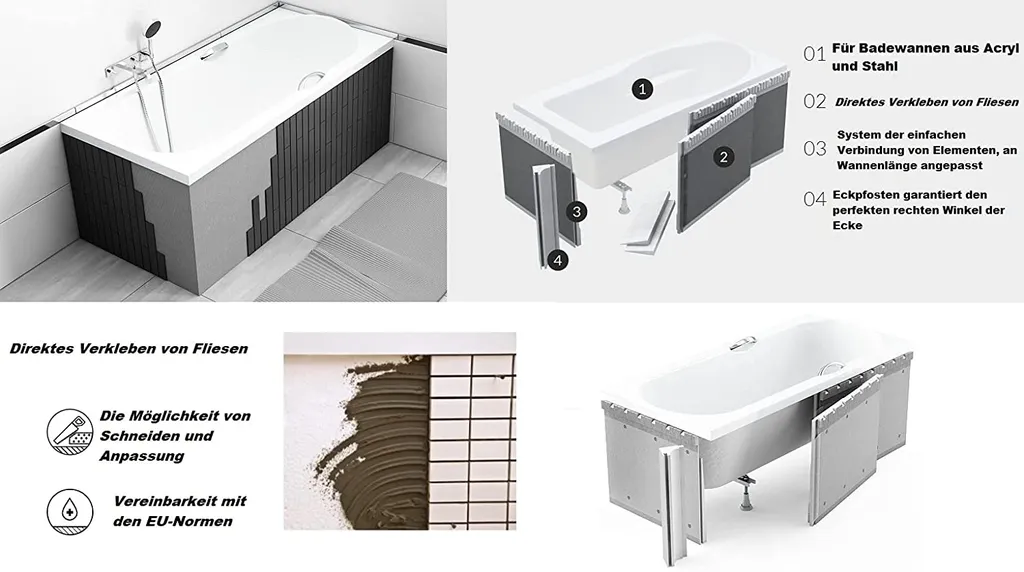 BADLAND Badewanne Rechteck Intrica SLIM 170x75 Rand 15mm Mit Ablaufgarnitur, Füßen Und Styroporverkleidung Mit Ablage 4cm GRATIS 4 BADLAND Badewanne Rechteck Intrica SLIM 170x75 Rand 15mm Mit Ablaufgarnitur, Füßen Und Styroporverkleidung Mit Ablage 4cm GRATIS – Bild 4