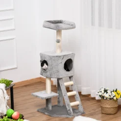 PawHut Kratzbaum Mit Katzenhöhle Leiter Katzenbaum Kletterbaum Für Katzen Mehrstufiges Multiaktivitätszentrum E1 MDF Sisal Hellgrau 60 X 48 X 122 Cm -Garten- & Gewächshäuser Geschäft b6af4c610e9913253ce03fd471aafcde