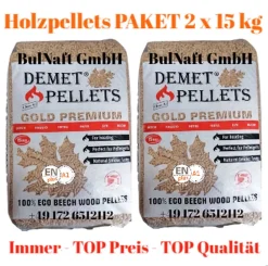 DEMENTED Holzpellets GOLD PREMIUM - 100% Buche EN Plus A1-6mm-PAKET 2 X 15 Kg