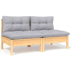 VidaXL 2-Sitzer-Gartensofa Mit Grauen Kissen Massivholz Kiefer