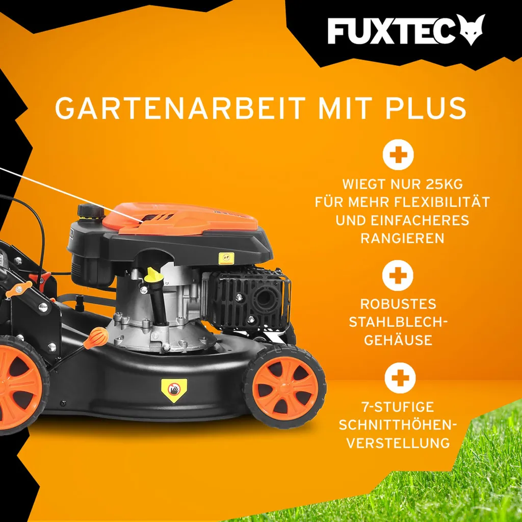 FUXTEC Benzin Rasenmäher | 3,5PS Motormäher | Benzinmäher Mit 40L Fangkorb-Volumen | 430mm | 146ccm | 25kg | Bis 400m² | FX-RM4346ECO 11 FUXTEC Benzin Rasenmäher | 3,5PS Motormäher | Benzinmäher Mit 40L Fangkorb-Volumen | 430mm | 146ccm | 25kg | Bis 400m² | FX-RM4346ECO – Bild 11