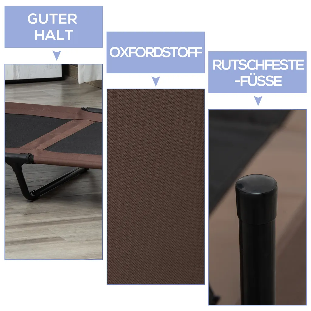 PawHut Hundebett Hundeliege Outdoor Katzenbett Haustierbett Schlafplatz Stahl 600D Oxford-Gewebe Braun 92 X 76 X 18 Cm 6 PawHut Hundebett Hundeliege Outdoor Katzenbett Haustierbett Schlafplatz Stahl 600D Oxford-Gewebe Braun 92 X 76 X 18 Cm – Bild 6