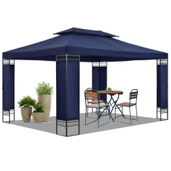 Juskys Pavillon Capri 3x4m Mit Doppeldach - Wasserabweisend & Stabil - Garten Feiern & Feste - Partyzelt Gartenpavillon Gartenzelt Outdoor Blau