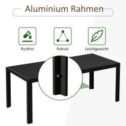 Outsunny Gartentisch Aluminium Tisch Garten Terrasse Holz-Kunststoff WPC Non-Wood Schwarz Mit Horizontale/vertikale Sitzlatten -Garten- & Gewächshäuser Geschäft b80254a09acd44fd6fc534573d252bac