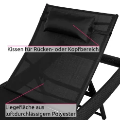 Tectake Sonnenliege Rattan Delphine - Schwarz