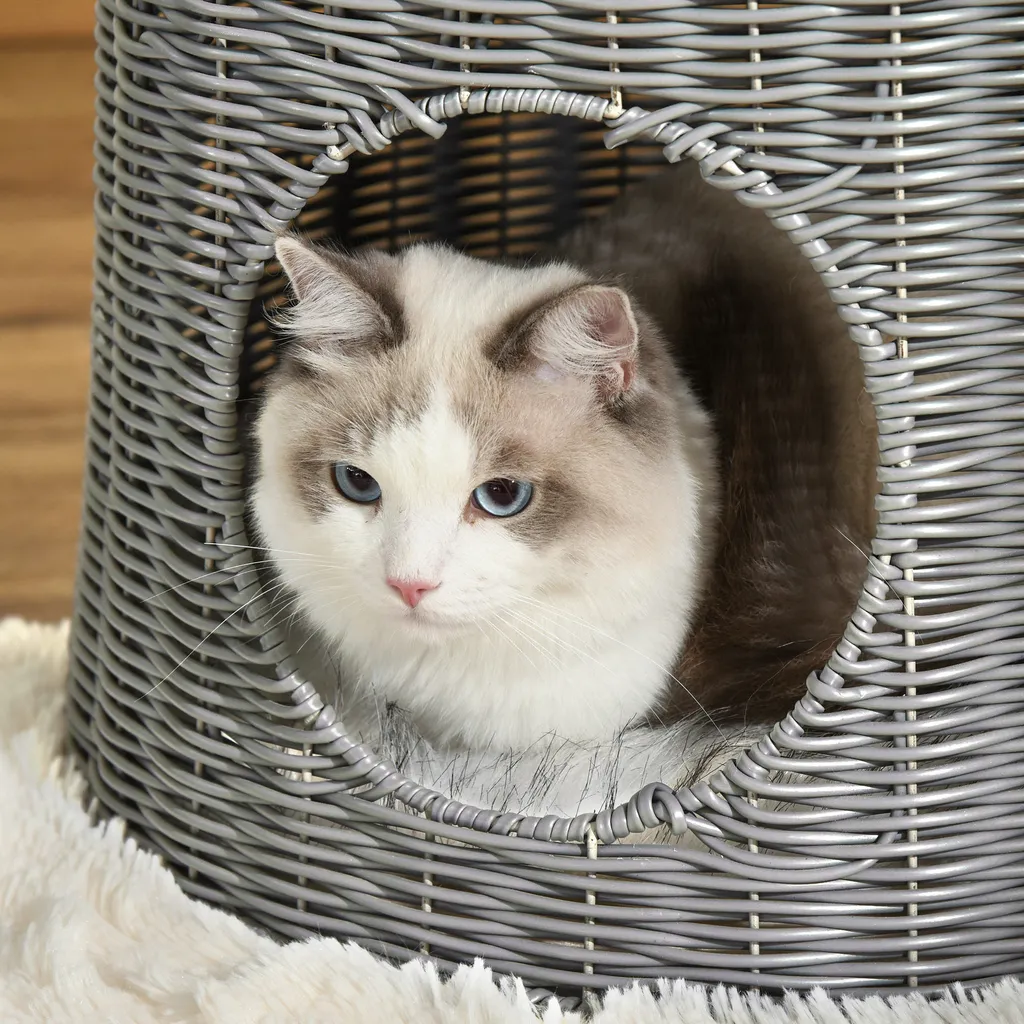Pawhut Katzenhöhle Aus Rattan Katzenhaus Katzenbett Katzenkorb Mit 2 Kissen Weidenkorb Mit Liegedach Zweistöckig Geschlossenes Design Handgewebt PE-Rattan Baumwolle Grau 45 X 45 X 50 Cm 8 Pawhut Katzenhöhle Aus Rattan Katzenhaus Katzenbett Katzenkorb Mit 2 Kissen Weidenkorb Mit Liegedach Zweistöckig Geschlossenes Design Handgewebt PE-Rattan Baumwolle Grau 45 X 45 X 50 Cm – Bild 8