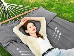 SONGMICS Hängematte, 210 X 150 Cm, Mit 2 Kissen, Bis Zu 300 Kg Belastbar, Mit 2 Holzstangen, Outdoor, Grau GDC022G01 -Garten- & Gewächshäuser Geschäft b85f4378b2366ae41cd917e5d3230502