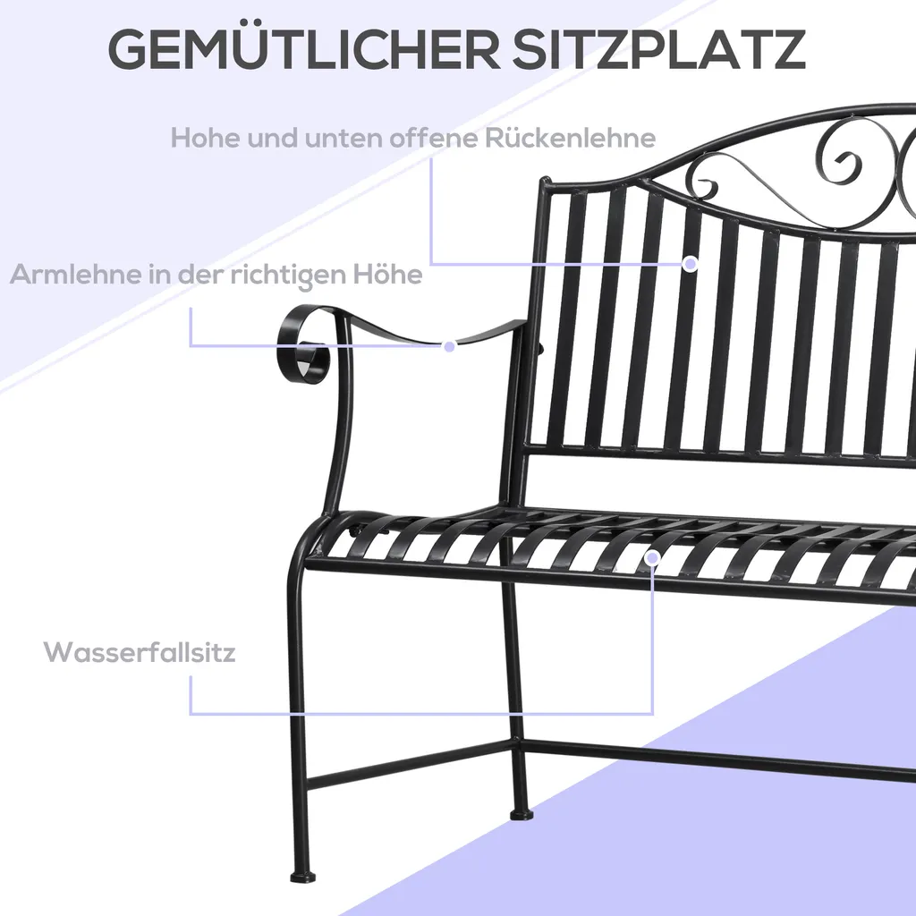 HOMCOM Outsunny Gartenbank Sitzbank Parkbank 2-Sitzer Metallbank Stahlrahmen Mit Armlehne Für Garten Balkon Und Terrasse Bis 220 Kg Belastbar Grau 15,5 X 54 X 96 Cm 1 HOMCOM Outsunny Gartenbank Sitzbank Parkbank 2-Sitzer Metallbank Stahlrahmen Mit Armlehne Für Garten Balkon Und Terrasse Bis 220 Kg Belastbar Grau 15,5 X 54 X 96 Cm