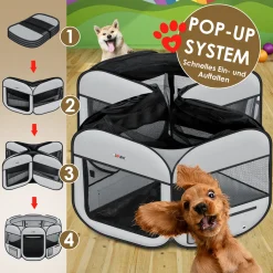 LOVPET® Welpenlaufstall Tierlaufstall Faltbar Für Kleintiere Hunde, Katzen Inkl. Hundenapf Hundelaufstall Freigehege Oxfordgewebe Pop-up System Indoor & Outdoor, Farbe:Hellgrau / Schwarz -Garten- & Gewächshäuser Geschäft b87c179684609f330948bf1ce7a371a2
