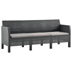 VidaXL 3-Sitzer Gartensofa Mit Kissen Anthrazit PP Rattan