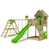 Wickey FATMOOSE Spielturm Klettergerüst HappyHome Mit Schaukel SurfSwing & Rutsche, Spielhaus Mit Sandkasten, Leiter & Spiel-Zubehör - Apfelgrün