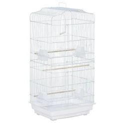PawHut Vogelkäfig Vogelhaus Vogelvoliere Vogelbauer Mit Ausnehmbarer Bodenschale Weiß 47,5 X 36 X 91 Cm