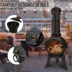 Jago® Terrassenofen Mit Funkenfluggitter - Aus Gußeisen Im Klassischen Design, 108cm Hoch, Inklusive Schürhaken, Funkenschutz - Vintage Gartenofen, Rustikaler Look, Gartenkamin, Feuerstelle, Feuerkorb -Garten- & Gewächshäuser Geschäft b8f7ec3d3ed39507d75199570fb49136