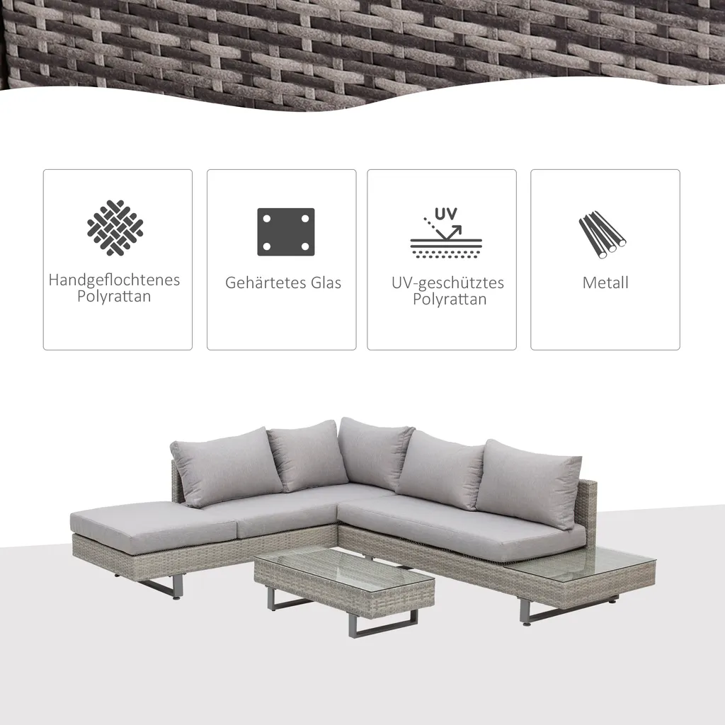Outsunny 3-tlg. Luxus Polyrattan Gartengarnitur Gartenmöbel Garten-Set Sitzgruppe Loungeset Loungemöbel Inkl. Ablagen Und Beistelltisch Sitzkissen Grau 3 Outsunny 3-tlg. Luxus Polyrattan Gartengarnitur Gartenmöbel Garten-Set Sitzgruppe Loungeset Loungemöbel Inkl. Ablagen Und Beistelltisch Sitzkissen Grau – Bild 3