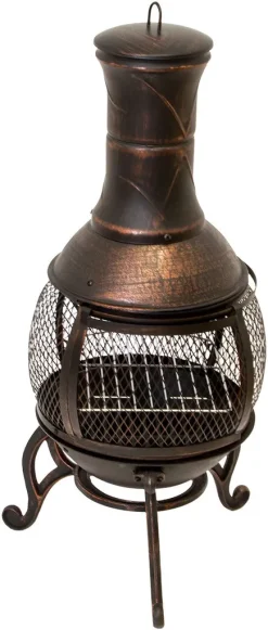 Nativ Garten Terrassenofen Gartenkamin Mit Grill, Gusseisen, Grillkamin 360° FireView, Funkenschutzgitter