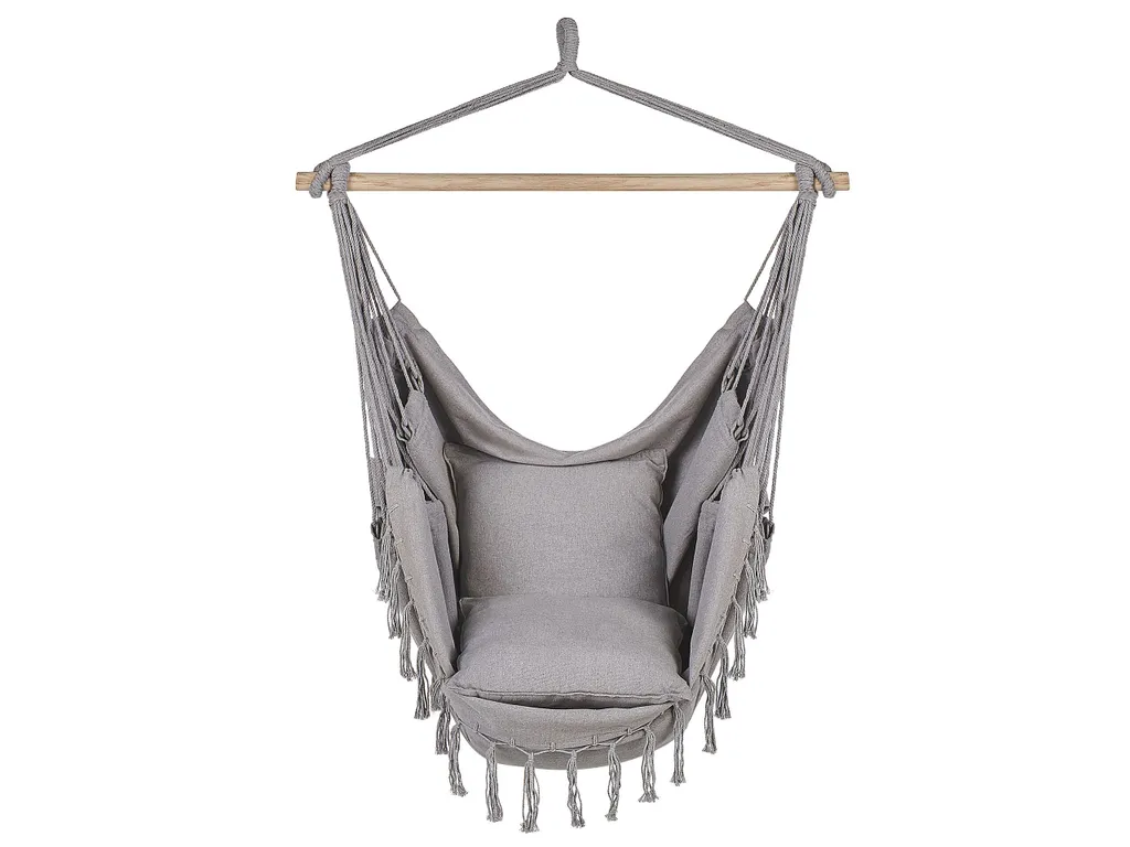 Beliani Hängesessel Hellgrau Aus Buchenholz Und Baumwolle Schlafzimmer Wohnbereich Balkon Boho-Stil Modernes Design 4 Beliani Hängesessel Hellgrau Aus Buchenholz Und Baumwolle Schlafzimmer Wohnbereich Balkon Boho-Stil Modernes Design – Bild 4