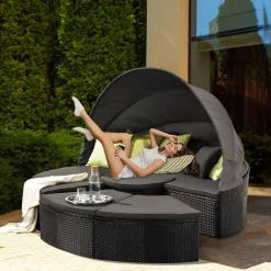 Juskys 2in1 XXL Polyrattan Sonneninsel & Sitzgruppe Puerto Plata – Set Mit Dach, Kissen, Tisch Und Hockern – Liegeinsel Lounge Wetterfest Garten -Garten- & Gewächshäuser Geschäft b9865b53ffae2c8942f9dcd41fc088d2