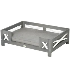 Pawhut Haustiersofa Hundematte Katzensofa Hundecouch Hundebett Mit Kissen Indoor Modernes Sofa Für Kleine Und Mittelgroße Hundesofa Weich Gepolstert Waschbarer Bezug Kiefernholz Grau 80 X 55 X 23 Cm