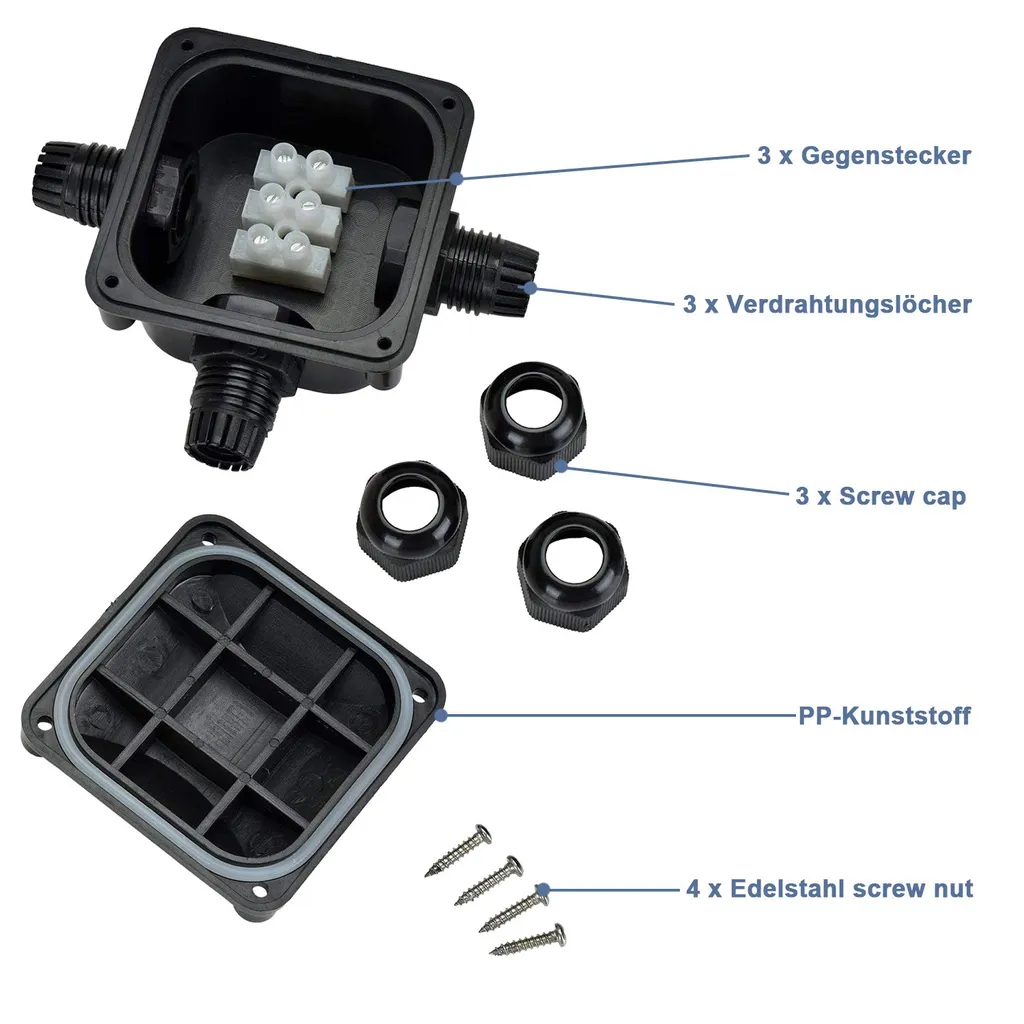 Wolketon Verteilerdose Abzweigdose 10er IP68 Wasserdichte 3-Wege-Verbindungsdose Erdkabel Schwarz Elektrischer Aussenverteilerdose Kabeleinfuehrungen 4 Wolketon Verteilerdose Abzweigdose 10er IP68 Wasserdichte 3-Wege-Verbindungsdose Erdkabel Schwarz Elektrischer Aussenverteilerdose Kabeleinfuehrungen – Bild 4