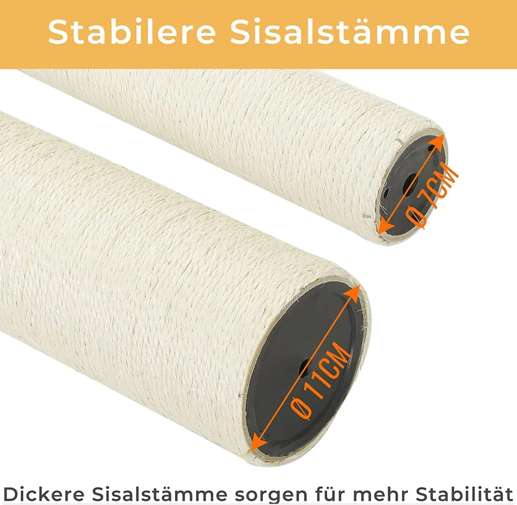 Pecute Kratzbaum Mit Extra Dicke Stämme, Katzenbaum 120cm Mit Große Aussichtsplattform, Verstellbar Grundplatte, Liegemulde (Hellgrau+Weiß Sisalstämme) 6 Pecute Kratzbaum Mit Extra Dicke Stämme, Katzenbaum 120cm Mit Große Aussichtsplattform, Verstellbar Grundplatte, Liegemulde (Hellgrau+Weiß Sisalstämme) – Bild 6