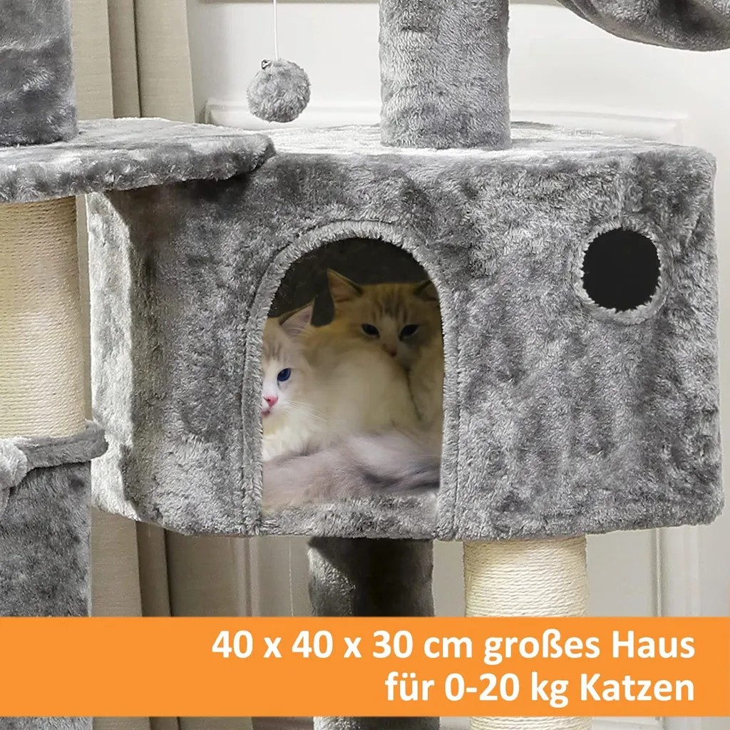 Pecute Kratzbaum Mit Extra Dicke Stämme, Katzenbaum 120cm Mit Große Aussichtsplattform, Verstellbar Grundplatte, Liegemulde (Hellgrau+Weiß Sisalstämme) 2 Pecute Kratzbaum Mit Extra Dicke Stämme, Katzenbaum 120cm Mit Große Aussichtsplattform, Verstellbar Grundplatte, Liegemulde (Hellgrau+Weiß Sisalstämme) – Bild 2