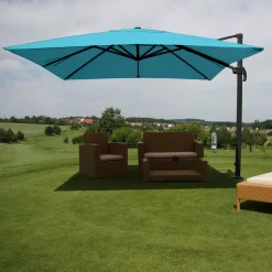 Mendler Gastronomie-Ampelschirm HWC-A96, 3x4m (Ø5m) Polyester Alu/Stahl 26kg Türkis Ohne Ständer, Drehbar