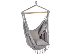 Beliani Hängesessel Hellgrau Aus Buchenholz Und Baumwolle Schlafzimmer Wohnbereich Balkon Boho-Stil Modernes Design