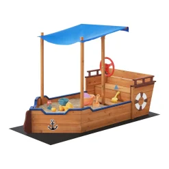 En.casa Sandkasten Grömitz 103 X 160 X 78 Cm Segelschiff Sandkiste Mit Sonnendach Sandbox Mit Aufklappbarer Sitzbank Tannenholz