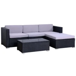 SVITA California Poly Rattan Lounge Schwarz Gartenmöbel