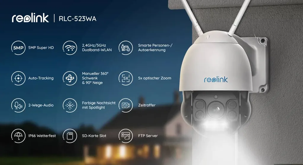Reolink 5MP PTZ WLAN IP Überwachungskamera Außen, 5XOptischer Zoom, 60m Vollfarb-Nachtsicht, 2,4/5GHz WiFi Camera Outdoor Mit Personen-/Fahrzeugerkennung, Auto-Tracking, Cloud/SD Storage, IP66, RLC-523WA 25 Reolink 5MP PTZ WLAN IP Überwachungskamera Außen, 5XOptischer Zoom, 60m Vollfarb-Nachtsicht, 2,4/5GHz WiFi Camera Outdoor Mit Personen-/Fahrzeugerkennung, Auto-Tracking, Cloud/SD Storage, IP66, RLC-523WA – Bild 25