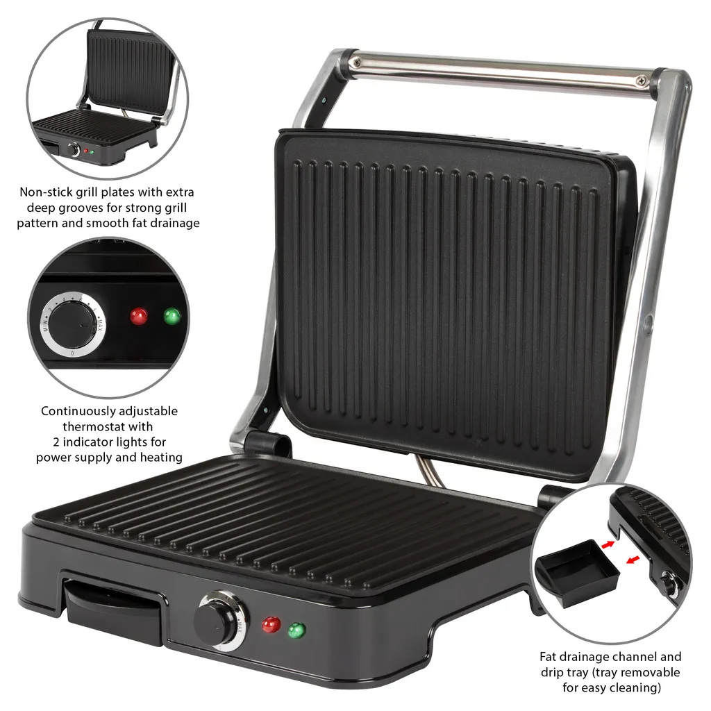 Clatronic KG 3487 Kontaktgrill Für Beidseitiges, Fettfreies Grillen, Antihaftbeschichtete Grillplatten, Edelstahlgehäuse, Silber 3 Clatronic KG 3487 Kontaktgrill Für Beidseitiges, Fettfreies Grillen, Antihaftbeschichtete Grillplatten, Edelstahlgehäuse, Silber – Bild 3