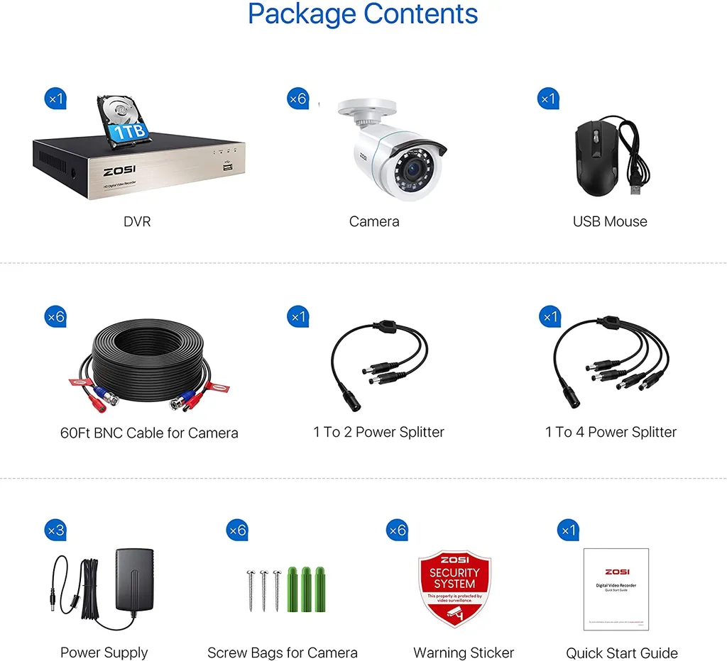 ZOSI 8CH 1080P Full HD DVR Mit 1TB HDD Und 6X2MP Außen Überwachungskamera Sicherheit Set, H.265+, 20M IR Nachtsicht 9 ZOSI 8CH 1080P Full HD DVR Mit 1TB HDD Und 6X2MP Außen Überwachungskamera Sicherheit Set, H.265+, 20M IR Nachtsicht – Bild 9