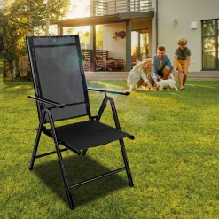 Tillvex Gartenstuhl Schwarz Klappbar Aus Aluminium | Hochlehner Mit Armlehnen | Klappstuhl Verstellbar | Klappsessel Balkon Garten Terrasse -Garten- & Gewächshäuser Geschäft bbf8747ab98bdf75df02bc9ef675629b