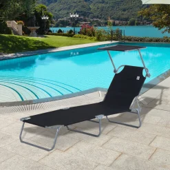 Outsunny Sonnenliege Gartenliege Wellnessliege Strandliege Klappbar Mit Sonnenschutz (Schwarz) -Garten- & Gewächshäuser Geschäft bc0d6a086e2d4133cb09844c0d6643f2