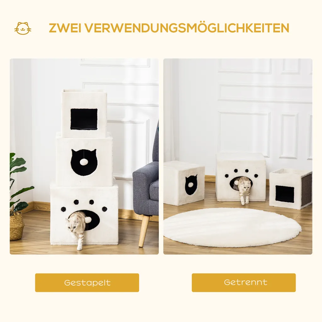 PawHut Kratztonne Für Katzen Katzenkratzbaum 3 Ebenen Katzenbaum Kletterbaum Für Katzen Katzenmöbel Sisal Plüsch Cremeweiß 48 X 48 X 109 Cm 5 PawHut Kratztonne Für Katzen Katzenkratzbaum 3 Ebenen Katzenbaum Kletterbaum Für Katzen Katzenmöbel Sisal Plüsch Cremeweiß 48 X 48 X 109 Cm – Bild 5