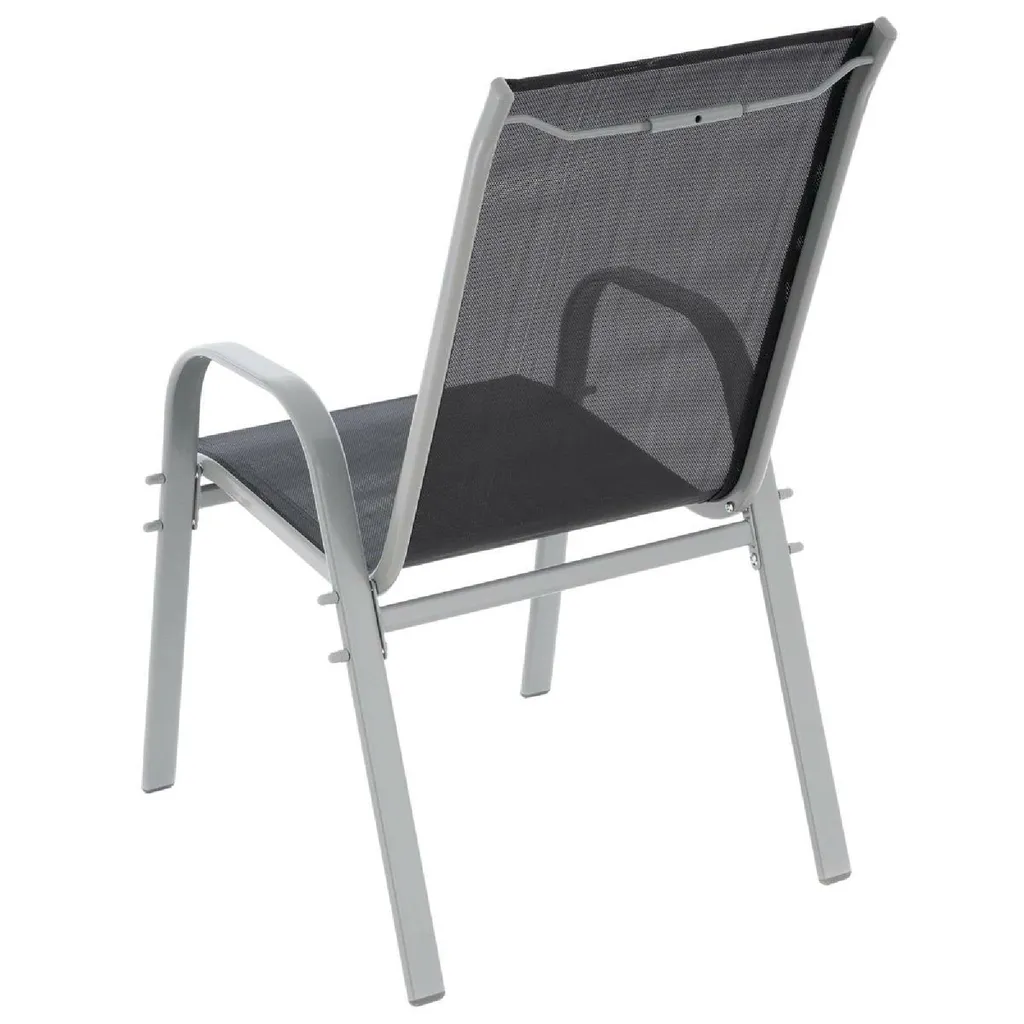 VCM 4er Set Stapelstuhl Rahmen Hellgrau Textilene Schwarz Gartenstuhl Stapelsessel 3 VCM 4er Set Stapelstuhl Rahmen Hellgrau Textilene Schwarz Gartenstuhl Stapelsessel – Bild 3