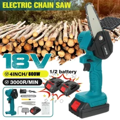 AUDEW 4-Zoll Akku Kettensäge 800W Motorkettensäge Mini Einhandsäge Mit 2 Akkus Und Ladegerät, 18V DE