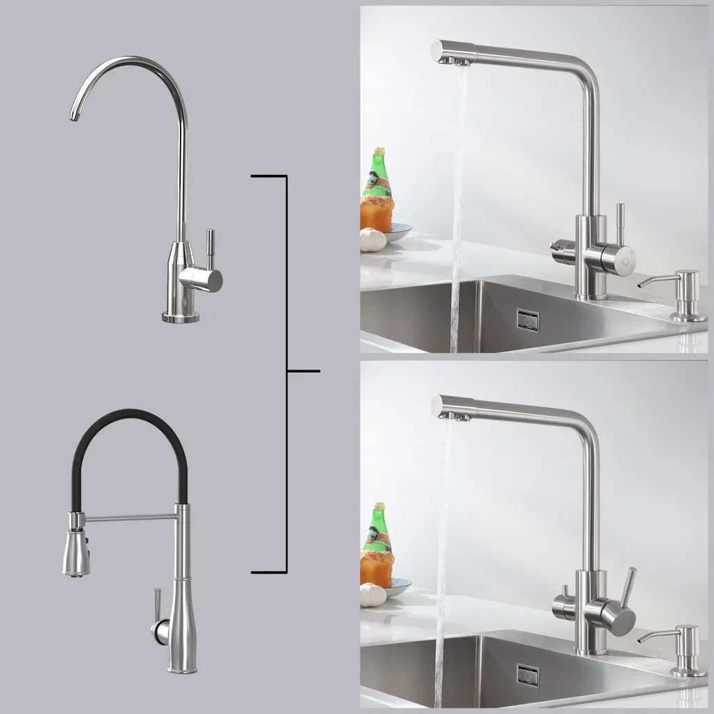 Cecipa 3 Wege Wasserhahn Küche, Küchenarmatur 360° Schwenkbar, Mischbatterie Küche Für Osmoseanlage, 3-in-1 Hochdruckarmatur, Trinkwasserhahn Mit 2 Hebel, Gebürstet Edelstahl 6 Cecipa 3 Wege Wasserhahn Küche, Küchenarmatur 360° Schwenkbar, Mischbatterie Küche Für Osmoseanlage, 3-in-1 Hochdruckarmatur, Trinkwasserhahn Mit 2 Hebel, Gebürstet Edelstahl – Bild 6