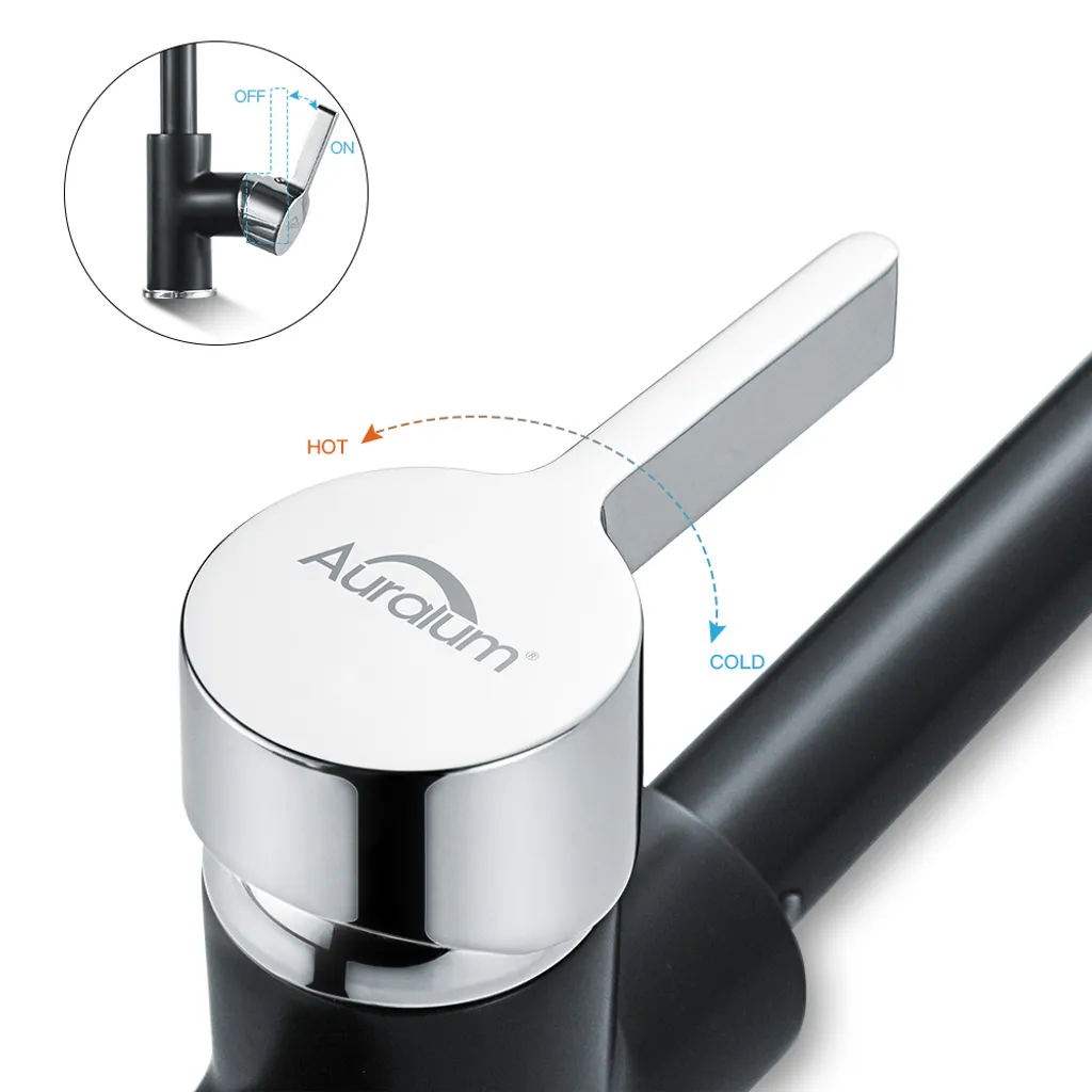 Auralum Niederdruck Wasserhahn Einhebel Spültischarmatur Küche Armatur Für Kaltwasser Und Einen Wasserboiler, Schwarz 6 Auralum Niederdruck Wasserhahn Einhebel Spültischarmatur Küche Armatur Für Kaltwasser Und Einen Wasserboiler, Schwarz – Bild 6