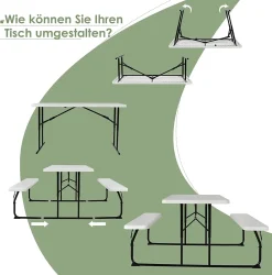 COSTWAY Klappbarer Picknicktisch Mit Bänken, 136 Cm Campingtisch-Set Für Draußen, Bierzeltgarnitur Biertischgarnitur Für Terrasse, Garten (Weiß) -Garten- & Gewächshäuser Geschäft bd72aa8b44472415bf49a17039b7c1b9