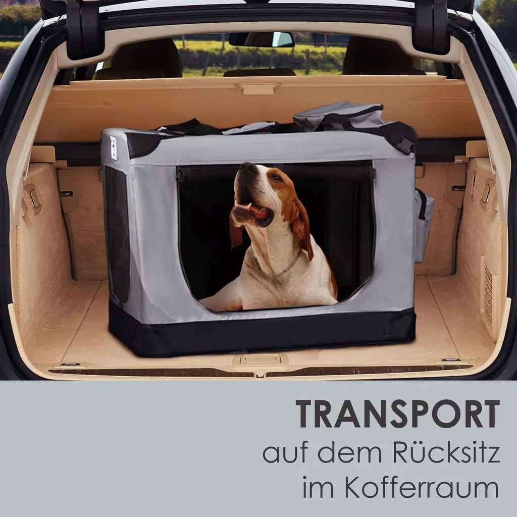 Juskys Hundetransportbox Lassie XL (grau) Faltbar - 58 X 82 X 58 Cm - Hundebox Mit Decke, Tasche & Griffen – Stoff Autotransportbox Für Hunde 7 Juskys Hundetransportbox Lassie XL (grau) Faltbar - 58 X 82 X 58 Cm - Hundebox Mit Decke, Tasche & Griffen – Stoff Autotransportbox Für Hunde – Bild 7