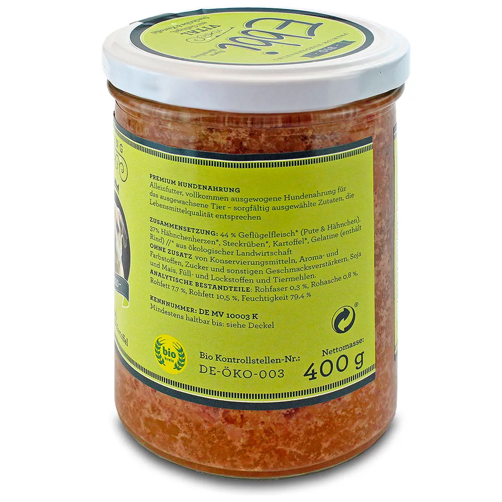 WUFF & MAU Vital Hundefutter 400g Glas Mit Frischem Geflügel, Gesunder Steckrübe Und Nahrhafter Kartoffel Von Ebbi 2 WUFF & MAU Vital Hundefutter 400g Glas Mit Frischem Geflügel, Gesunder Steckrübe Und Nahrhafter Kartoffel Von Ebbi – Bild 2