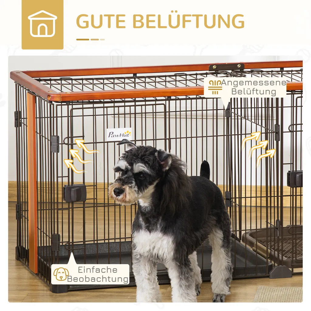 PawHut Hundekäfig Mit Toilette Tablett Hundebox Mit 2 Türen Für Kleine Hunde Tierkäfig Innen Zuhause Stahl Kaffee 111 X 54 X 61 Cm 4 PawHut Hundekäfig Mit Toilette Tablett Hundebox Mit 2 Türen Für Kleine Hunde Tierkäfig Innen Zuhause Stahl Kaffee 111 X 54 X 61 Cm – Bild 4