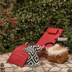 SoBuy OGS38-R Sonnenliege Gartenliege Relaxstuhl Liegestuhl Mit Kopfkissen Rot BHT Ca: 55x67x165cm